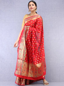 Banarasee Chanderi Silk Saree With Meenakari Work - Red & Gold - S031704428
