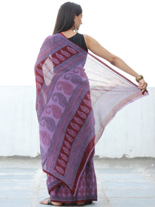 Purple Red Black Bagh Hand Block Printed Kota Doria Saree - S031703895