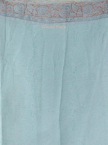Pastel Blue Green Hand Block Printed Chiffon Saree with Zari Border - S031703949