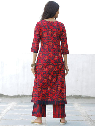 Red Black Cotton Block Printed Kurta & Pants - Set of 2 - SS01F1938