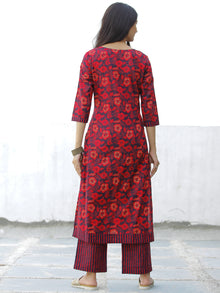 Red Black Cotton Block Printed Kurta & Pants - Set of 2 - SS01F1938