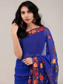 Blue Aari Embroidered Georgette Saree From Kashmir - S031704647
