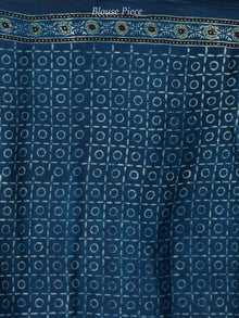Indigo Fern Green Black Ajrakh Hand Block Printed Modal Silk Saree in Natural Colors - S031703718