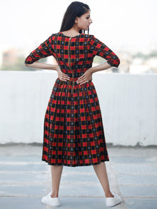 CHECK BOARD - Handwoven Double Ikat  Dress With Tassels - D332F822