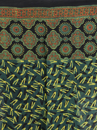 Black Green Red Ajrakh Hand Block Printed Modal Silk Saree - S031704136