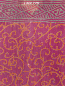 Magenta Pink Yellow Hand Block Printed Chiffon Saree with Zari Border - S031703256