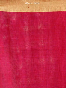 Red Golden Handwoven Linen Jamdani Saree With Zari Border & Tassels - S031703796
