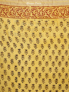 Yellow Maroon Black Bagh Hand Block Printed Maheswari Silk Saree With Resham Border - S031703848