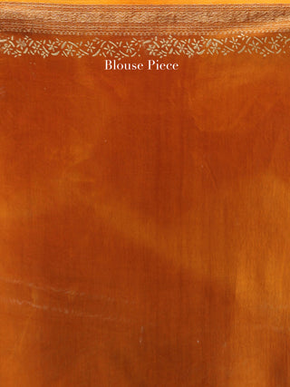 Mustard Ivory Hand Block Printed Maheshwari Silk Saree With Zari Border - S031704525