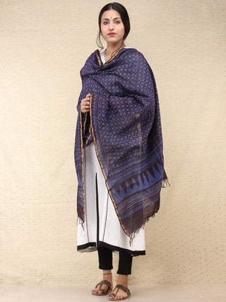 Indigo Blue Black Chanderi Hand Block Printed Dupatta - D04170709
