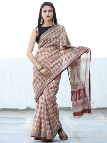 Ivory Red Bagh Hand Block Printed Kota Doria Saree - S031703897