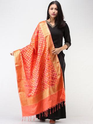 Banarasi Semi Georgette Dupatta With Zari Work -  Coral Pink & Gold  - D04170920