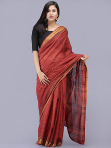 Rust Maroon Black Bagh Printed Maheshwari Cotton Saree - S031704182
