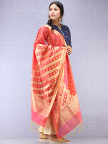 Banarasi Chanderi Dupatta With Zari Work - Red & Gold - D04170816