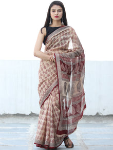 Ivory Red Bagh Hand Block Printed Kota Doria Saree - S031703897