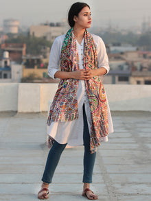 Ivory Multi Color Digital Print Modal Silk Woollen Kashmiri Shawl - S200530
