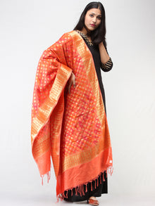 Banarasi Semi Georgette Dupatta With Zari Work -  Coral Pink & Gold  - D04170920