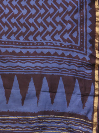 Indigo Blue Black Chanderi Hand Block Printed Dupatta - D04170709