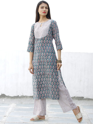 Pastel Motif - Hand Block Printed Kurta & Pants - Set of 2 - SS01F069