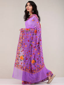 Purple Aari Embroidered Georgette Saree From Kashmir - S031704648