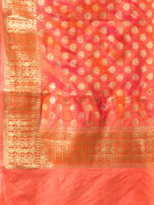 Banarasi Semi Georgette Dupatta With Zari Work -  Coral Pink & Gold  - D04170920