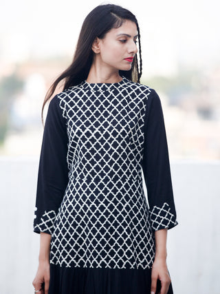 DARK BRIGHT - Hand Block Printed Cotton Long Dress  - D335F1741
