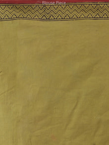 Olive Green Maroon Black Bagh Printed Maheshwari Cotton Saree - S031704249