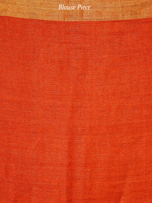 Rust Golden Handwoven Linen Jamdani Saree With Temple Border & Tassels - S031704021