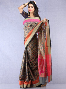 Banarasee Super Net Saree With Zari Border - Grey Pink & Antique Gold - S031704429
