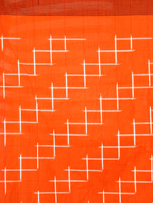 Orange White Ikat Handwoven Mercerised Cotton Saree - S031703634