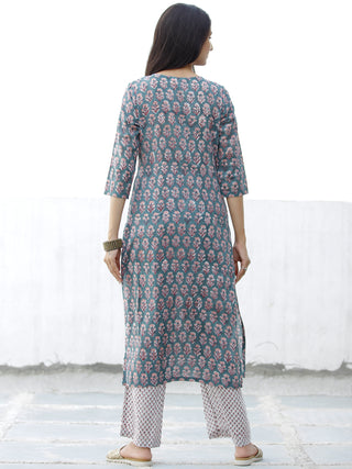 Pastel Motif - Hand Block Printed Kurta & Pants - Set of 2 - SS01F069