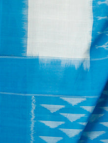 Sky Blue White Ikat Handwoven Mercerised Cotton Saree - S031703535