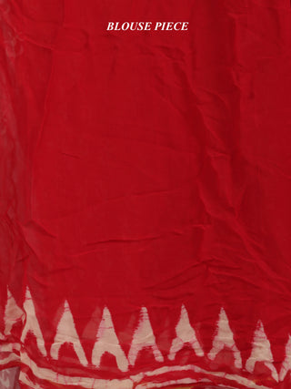 Red OffWhite Hand Block Printed Chiffon Saree With Zari Border - S031704707