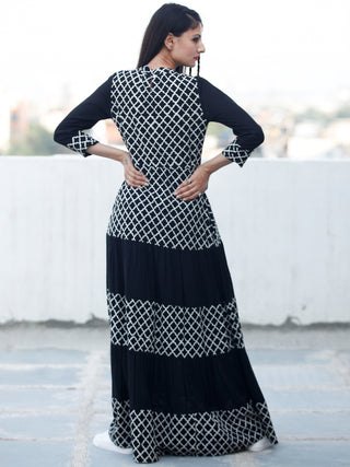 DARK BRIGHT - Hand Block Printed Cotton Long Dress  - D335F1741