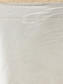 White Golden Hand Block Printed Maheshwari Silk Saree With Zari Border - S031704513