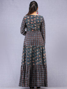 Nazafarin - Hand Block Printed Long Cotton Tier Dress - D95F1346