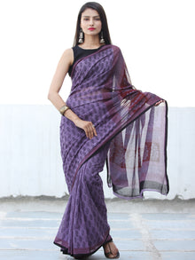 Purple Black Red Maroon Bagh Hand Block Printed Kota Doria Saree - S031703896