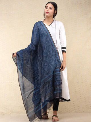 Indigo Black Chanderi Hand Block Printed Dupatta - D04170711
