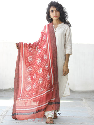 Coral White Handloom Cotton Hand Block Printed Dupatta - D04170561