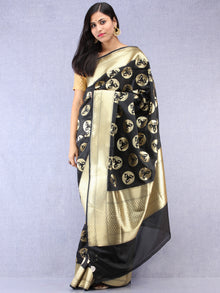 Banarasee Art Silk Saree With Bird Motif - Black & Gold - S031704333
