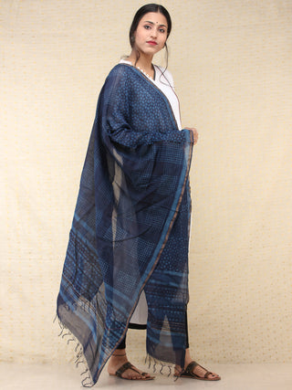 Indigo Black Chanderi Hand Block Printed Dupatta - D04170711