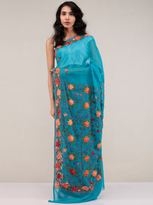 Blue Aari Embroidered Georgette Saree From Kashmir - S031704649