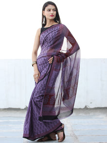 Purple Black Red Maroon Bagh Hand Block Printed Kota Doria Saree - S031703896