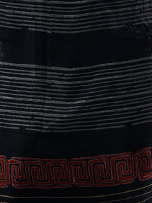 Black Grey Red Chanderi Hand Block Printed Dupatta - D04170323