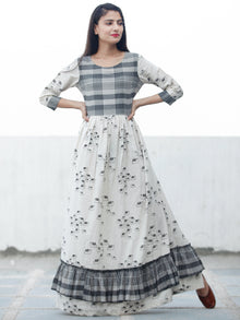Casual Checks  - Block Printed Long Cotton Dress  - D353F1891