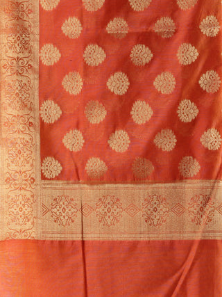 Banarasi Chanderi Dupatta With Resham Work - Orange & Gold - D04170815