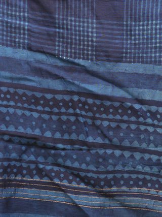 Indigo Black Chanderi Hand Block Printed Dupatta - D04170711