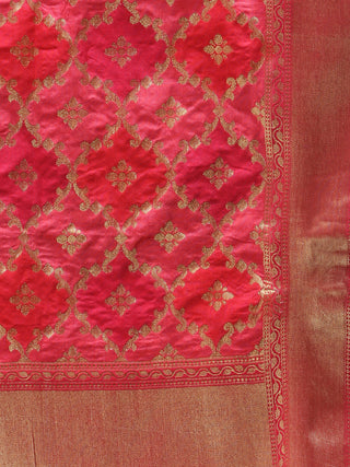 Banarasi Semi Georgette Dupatta With Zari Work -  Pink Magenta & Gold  - D04170921