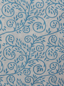 White Teal Blue Hand Block Printed Cotton Suit-Salwar Fabric With Chiffon Dupatta (Set of 3) - S16281303