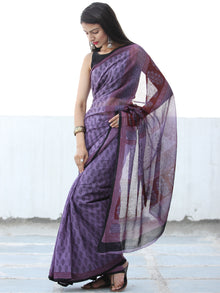 Purple Black Red Maroon Bagh Hand Block Printed Kota Doria Saree - S031703896